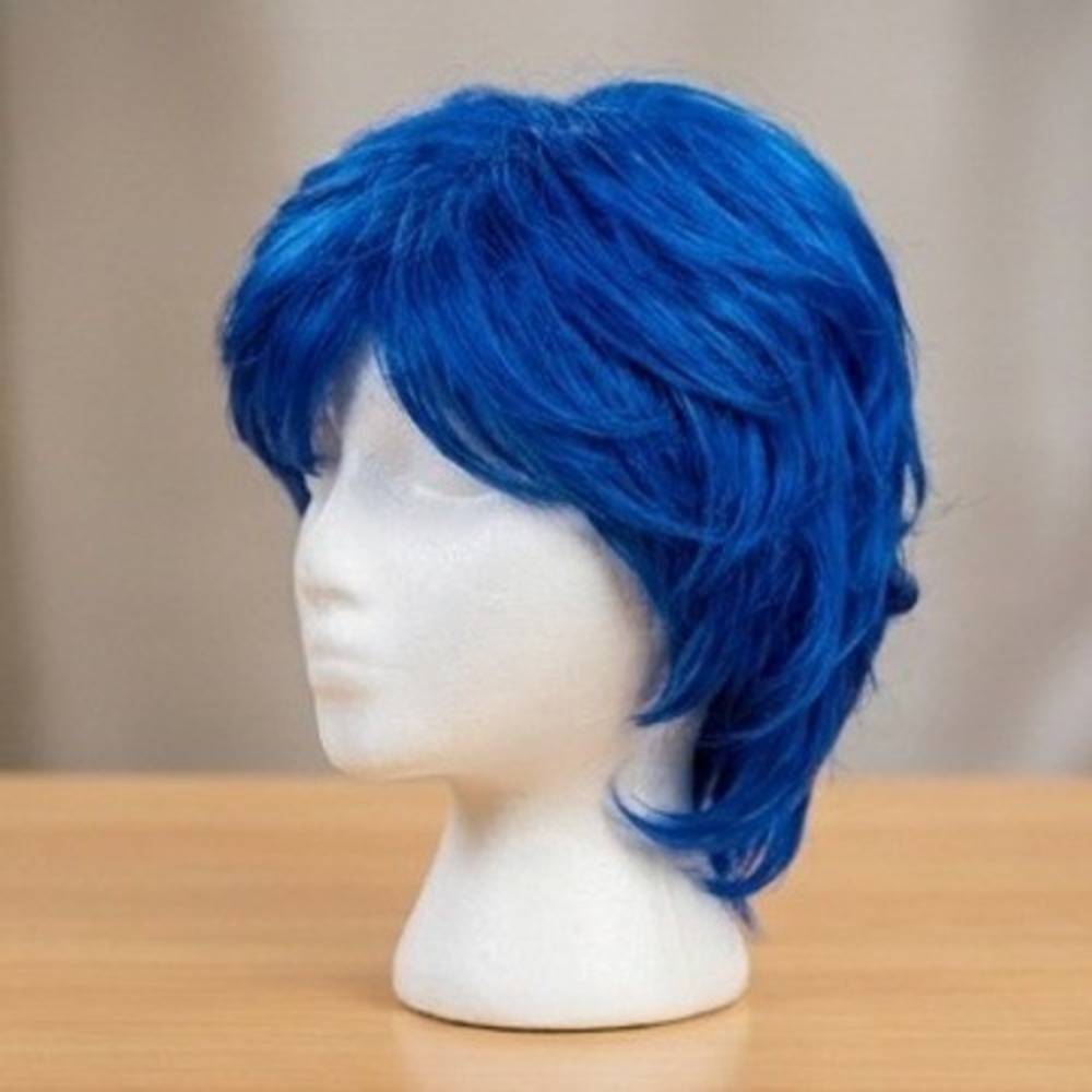 Short Blue Wig with Bangs Cosplay Costume Wig w/ Cap - Sassy Chic Layered Hair